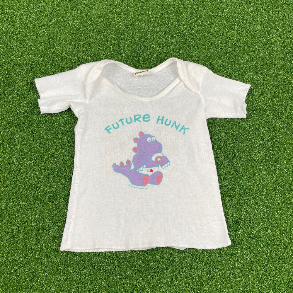 Vintage Junior Stars White Future Hunk Dinosaur Short Sleeve Shirt 18Mo
